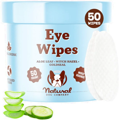Natural Dog Company Natural Dog Eye Wipes for Dogs -50 Cnt- Soothing Dog Eye Wipes with Natural, Non-Irritating Ingredients Green Tea & Goldenseal, Effective Dog Tear Stain Remover Wipe & Dog Eye Gunk Remover Wipe, Vegan