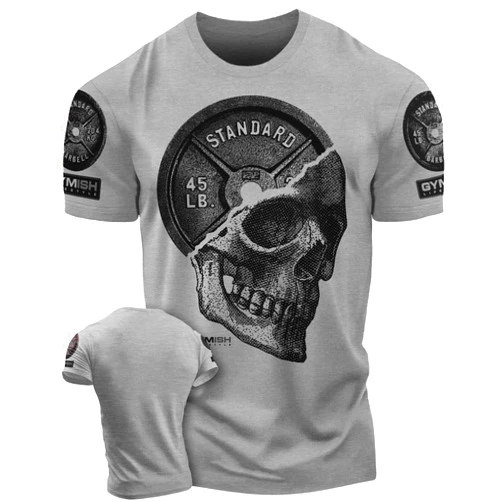 Gymish Lifestyle Skull Plate Gym Shirt, Work Out Deadlift Skull T-Shirt for Men (3XL, SkullPlate Grey Branded)