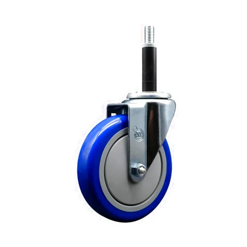 Service Caster Polyurethane Expanding Stem Swivel Caster with 5 Inch Blue Wheel and 3/4