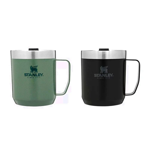 Stanley Legendary Camp Mug, 12oz, Stainless Steel Vacuum Insulated Coffee Mug with Drink-Thru Lid (Green/Matte Black)