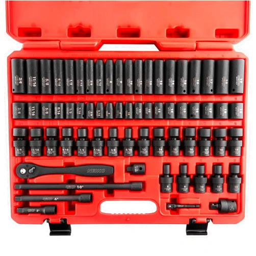 NEIKO 02471A Impact Socket Set, 3/8” Drive, 67 Piece, Metric and Standard Master Socket Set with Shallow & Deep Sockets, Ratchet, Swivel Sockets, Extension Bars, Adapters, Cr-V & Cr-Mo