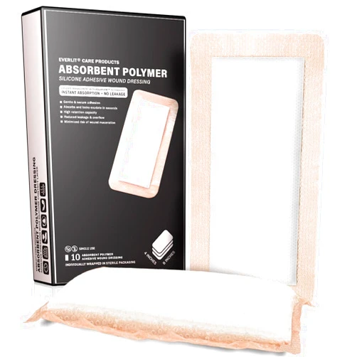 EVERLIT Silicone Super Absorbent Dressing with Border | Sterile Self-Adhesive SAP Bandage Pad for High Absorbency & Reduced Risk of Maceration | Advanced Wound Care for Heavily Exudating Wound 4x8