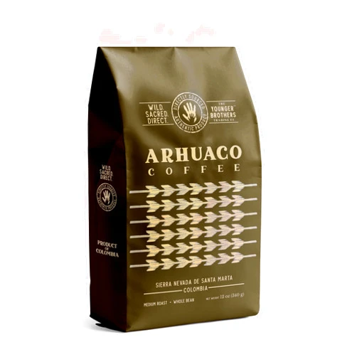The Younger Brothers Trading Co. The Younger Brothers wild Colombian coffee, indigenous 'Wild Organic' whole bean Arhuaco coffee from Sierra Nevada de Santa Marta, Colombia - 12 oz bag (Arhuaco Medium Roast)