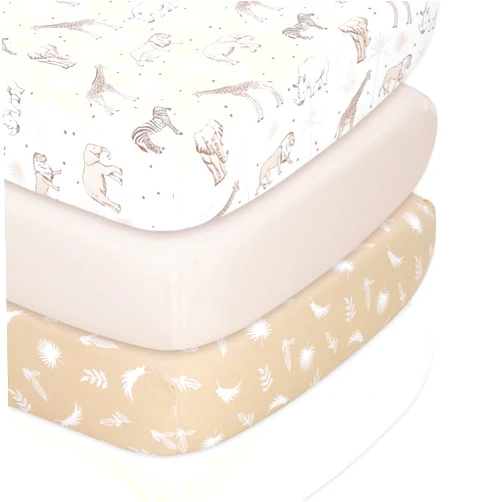 The Peanutshell 4-Pack Organic Fitted Crib Sheet Set - Soft & Breathable Baby Girl or Boy Crib Sheets, 100% Jersey Cotton Nursery Decor, Fit for Standard Mattress Cover- Caramel Safari