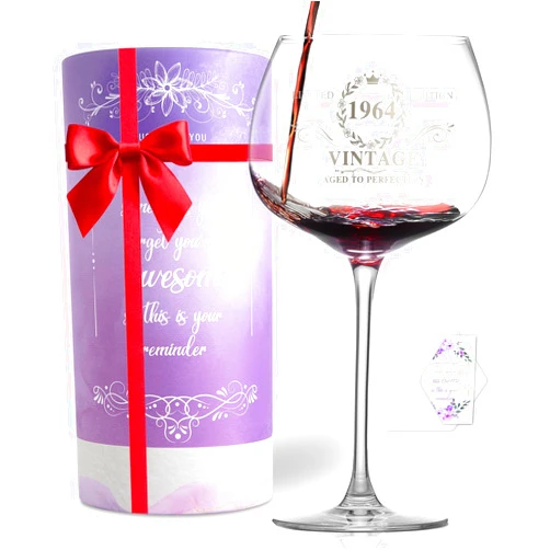 Elysine Vintage 1964 Wine Glass, Gift for Her, Unique Keepsake for Women, Mom, Daughter, Sister, or Friends - Funny & Elegant Decorations and Presents