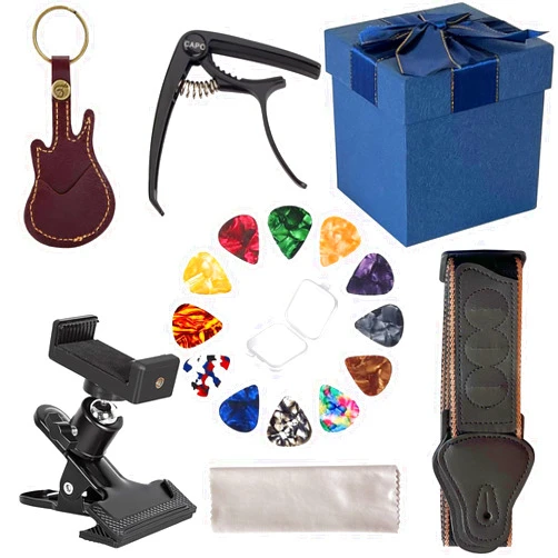 ATYOUK Guitar Accessories Kit gifts,Guitar Capo,Strap,Picks,Guitar pick holder bag,picks box,Phone Clip,Accessories for Acoustic,Bass, Electric & Ukulele