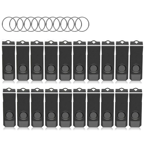 AGECASH A 64GB USB Flash Drive 20 Pack, AGECASH A Memoria USB 2.0 Thumb Drive Swivel Metal Bulk Flash Drive USB Drive Multi Pack Pendrive Jump Drive Memory Stick with Keychain (Black, 20PCS 64GB)