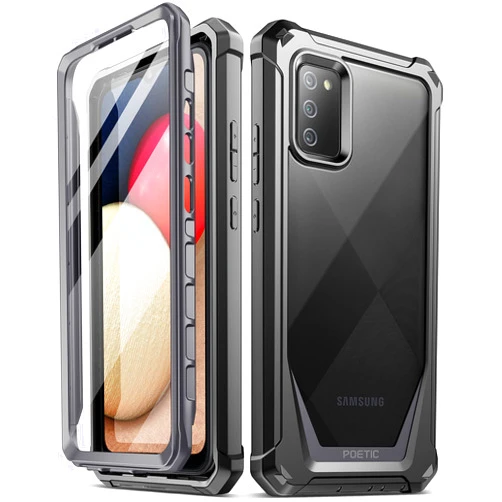 Poetic Guardian Series Case Designed for Samsung Galaxy A02S, Full-Body Hybrid Shockproof Bumper Clear Protective Cover Case, Built-in Screen Protector, Black/Clear