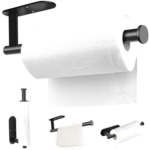 MGahyi Paper Towel Holder Wall Mount, Self Adhesive Or Drilling Under Cabinet Kitchen, 13.2 inch Stainless Steel Paper Towel Roll Rack, Towel Roll Hanger for Bathroom(Rectangle-Black)