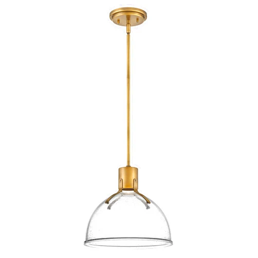 Hinkley Argo 3487HB-CS Small LED Pendant Light - Vintage Dome Shape, Industrial, Contemporary - Heritage Brass + Clear Seedy Glass shade