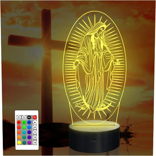 Attivolife Virgin Mary Gifts, 3D Our Lady Night Light Illusion Hologram Lamp 16 Color Changing with Remote Control + Timer, LED Best Birthday Christian Gifts for Religious Women Men Commemorate