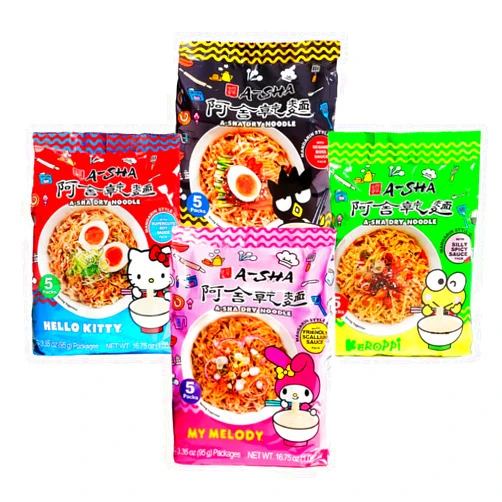 A-SHA Hello Kitty x A-Sha Healthy Ramen Noodle Variety Pack (4 Flavors, 20 Count), Vegan, Air-Dried, 11g of Plant-Based Protein