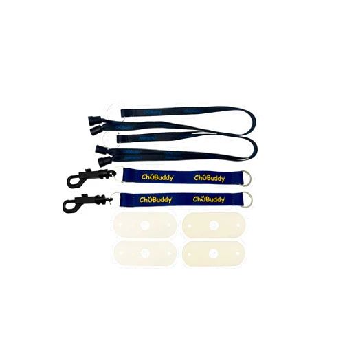 CHU-BUDDY ChuBuddy Chew Holder 4 Pack: Two (Navy) Clip-Ons & Two (Black) Neck Lanyards