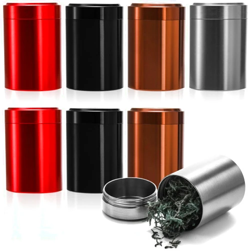Yesland 8 Pack Smell Proof Containers, 1.7 oz Aluminum Storage Jar Portable Airtight Container Bottle, Mini Tea Tins for Spices, Coffee, Teas, Herb Traveling - Red, Black, Grey, Gold