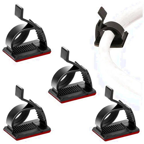 SOULWIT 50Pcs Adjustable Cable Management Clips, Adhesive Organizers Sticky Wire Clips Cord Holder for TV PC Ethernet Under Desk Wall Home Office