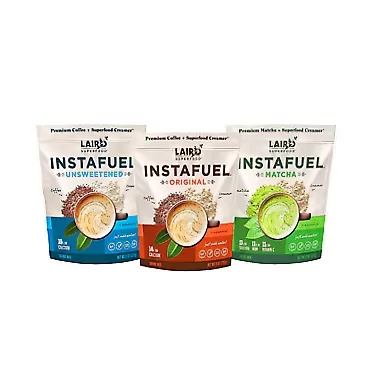 Laird Superfood Instafuel Sampler Pack - Instant Coffee Premixed with Our Superfood Non-Dairy Creamer, Flavor Bundle Includes Original, Unsweetened and Matcha (3 PK)
