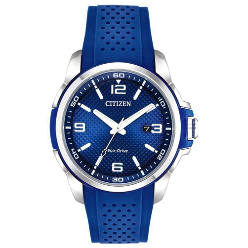 Citizen Men's Eco-Drive Weekender Watch in Stainless Steel with Blue Polyurethane strap, Blue Dial (Model: AW1158-05L)