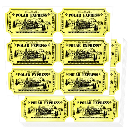 MOUNMDA 240 Pcs Gold Foil Believe Ticket North Pole Train Christmas Stickers for Polar Express Day Party Favor School Reward (Matte)