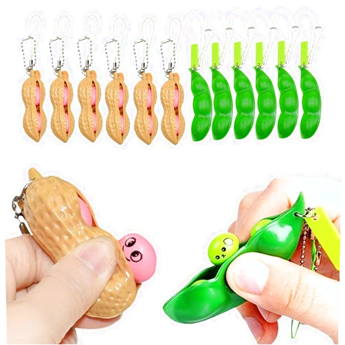 Ganjiang 12PCS Squeeze Bean Keychain Fidget Toys for Skin Picking, Pea Pod Sensory Fidget Toys,Peanut Poppers Fidget toy,Stress Relief Toys,Party Favors