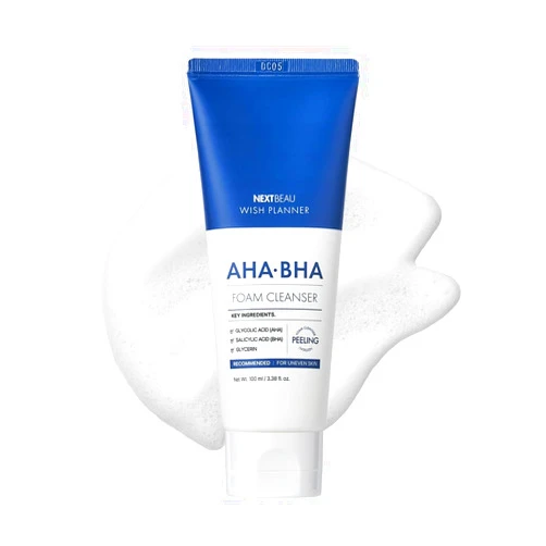 NEXTBEAU Wish Planner AHA/BHA Foam Cleanser [3.38 fl.Oz. / 100ml] AHA/BHA, Moist Foam Cleanser, Hypoallergenic Foam Cleanser, Korean Skincare