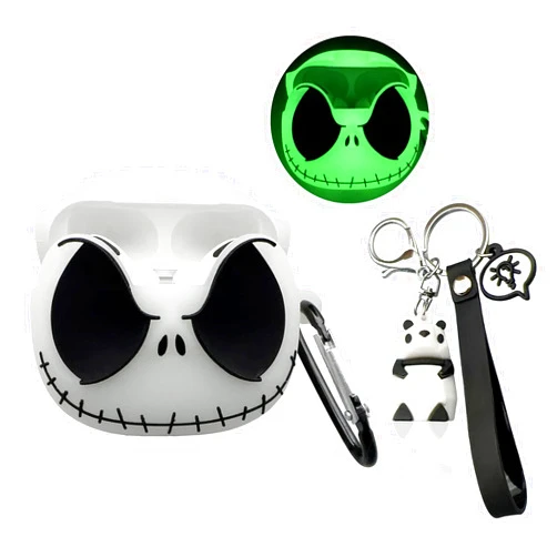 CCXNAS for AirPods Pro (2nd/1st) Generation Case Cover with Keychain, Luminous 3D Skull Case Compatible with Apple AirPods Pro/Pro 2 case, Soft Silicone Cute Funny Airpods Pro/Pro 2 Case for Women Men