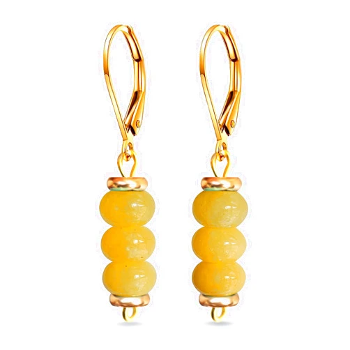 HQFJW Natural Stone Beads Drop Earrings,14K Yellow Gold Round Flat Disk Quartz Crystal Gemstone Beads Dangle Earrings,Beading Jewelry for Women (A07_Yellow Citrine Quartz)