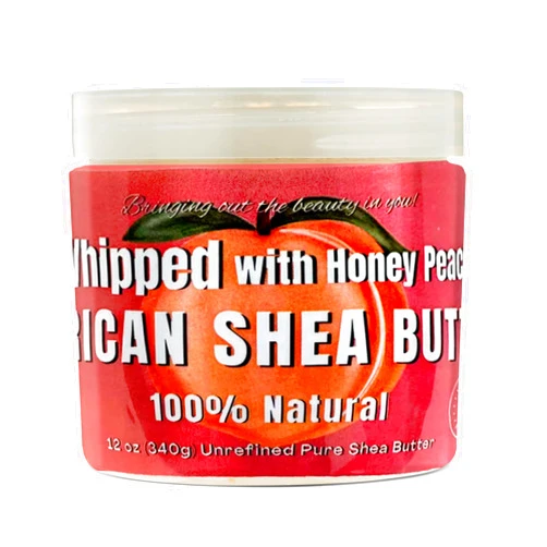 RA COSMETICS Whipped Shea Butter Honey Peach - 100% Pure and Natural African Shea Butter - Ultimate Handcrafted Moisturizer with Essential Vitamins for Radiant Skin and Luscious Hair - 12oz Jar