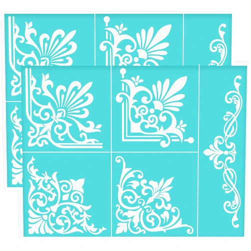 OLYCRAFT 11x8.6 Inch 2Pcs Self-Adhesive Silk Screen Printing Stencil Floral Pattern Mesh Transfers Stencil Baroque Corner Border Silk Screen Stencil for Painting on Wood DIY T-Shirt Fabric