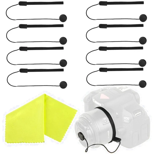 Carpro Camera Lens Cap Keeper Lens Cap Holder Prevent Lens Cap Lost for DSLR SLR Camera Canon/Nikon/Sony/Panasonic/Fujifilm Camera with Microfiber Cleaning Cloth (8 Pack)