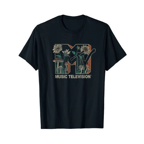 MTV Music Television Wild Flower Mushrooms MTV Logo T-Shirt Small