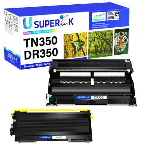 SuperInk Compatible Toner Cartridge & Drum Unit Set Replacement for Brother TN350 TN-350 DR350 use in DCP-7020 DCP-7010 HL-2040 HL-2030 HL-2070N Intellifax 2820 mfc-7420 mfc-7820n Printer (1 Toner, 1 Drum)