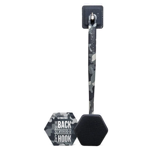 Tooletries Special Edition Camo Silicone Back Scrubber with Hook - Exfoliating Shower Brush, Back Washer for Men, Durable Back Brush with Long Handle - Long Lasting Bath & Shower Accessories
