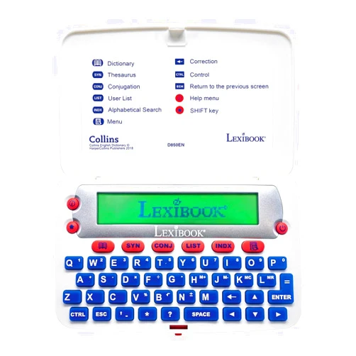 LEXiBOOK - The Collins English Dictionary, 13th Edition - Electronic Dictionary, Definitions, Thesaurus, Conjugation, Phonetic Spellchecker, Crossword Solver, with Battery, Blue/White, D850EN