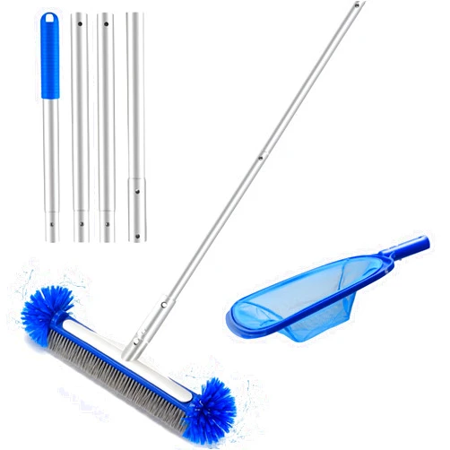 Tendawell Pool Cleaning Kit, Pool Skimmer Net with 4.6Ft Adjustable Pole & 17in Round Pool Brush Head, Pool Skimmer Kit for Inground & Above Ground Swimming Pools, Removes Debris & Leaf