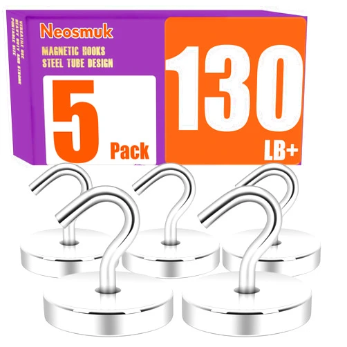 Neosmuk Magnetic Hooks, Cruise Ship Essentials, 130lb+ Heavy Duty Magnetic Hooks for Cruise Cabins, Refrigerator, Grill, Hanging, and Travel | Extra Strong Must-Haves Magnet Hook,Silver
