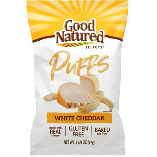 Herr Foods Good Natured Selects White Cheddar Puffs, 2.375 Ounce -- 6 per case.