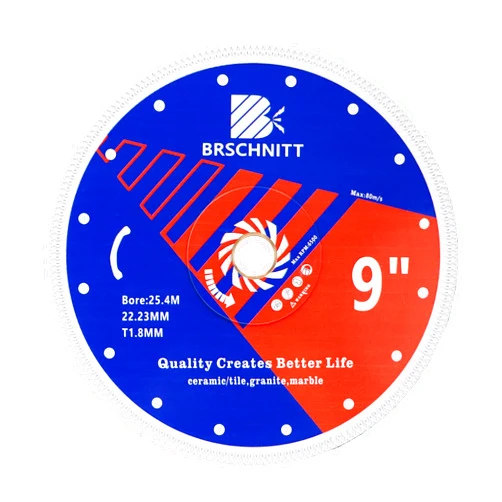 BRSCHNITT Super Thin Diamond Porcelain Saw Blade with X Teeth,BRSCHNITT 9 Inch (230mm) Diamond Cutting Disc with Reinforced Core Center for Dry/Wet Cutting Porcelain Tile Ceramic Marble Granite