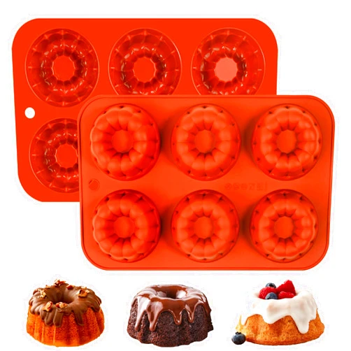 Webake Fluted Tube Cake Pan for Baking 2.9 Inch Silicone Mini Tube Cake Pan Mold for Baking Chocolate Jelly Pudding Dessert (2 PACK)