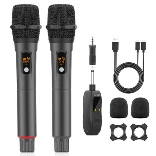 Aveek Wireless Microphones Rechargeable, Karaoke Handheld Microphone with Receiver,Microphones for Singing,Karaoke Machines,DJ,Party,Church,Wedding, Speech wireless microphones for karaoke
