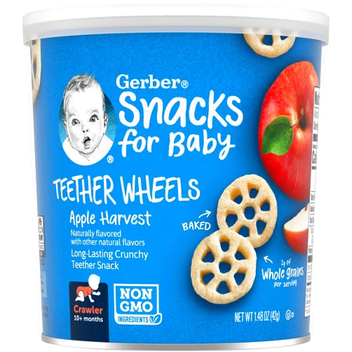 Gerber Snacks for Baby Teether Wheels, Apple Harvest, 1.48 Ounce (Pack of 6)