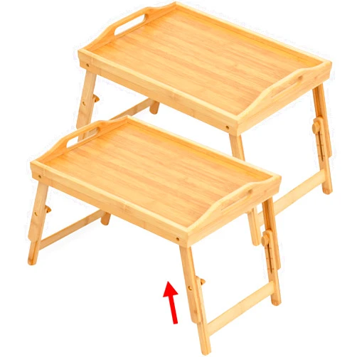 Mayyol Breakfast Bed Tray for Eating - Height Adjustable Raised Food Table - Bamboo Serving Tray on Lap Sofa - Portable Snack Platter with Folding Legs Ideal for Bedroom, Picnic - Natural 2 Pack