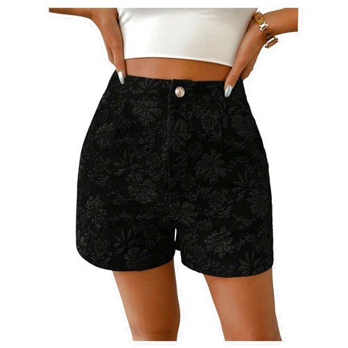 SweatyRocks Women's Floral Jacquard Shorts High Waisted Boho Summer Shorts with Pocket