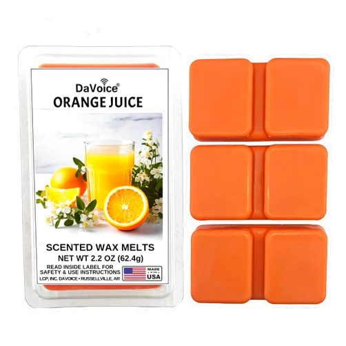 DaVoice USA Made Fall Wax Melts Strong Scented Citrus Orange Wax Melts Soy Wax Cubes for Warmers | Long Lasting Bakery Scents Food Wax Melts (6 Cubes, 2.2 oz - Orange Juice)