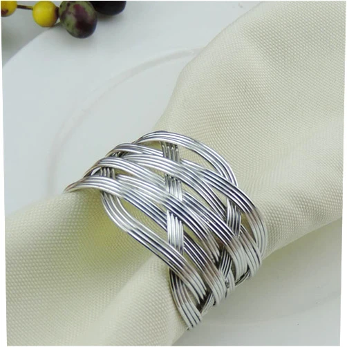 TYMLRX 12pcs/lot Hotel Napkin Buckle Metal Chinese Style Continental Ring Towel Hotel Room Weave Table Decoration Home (Color : Silver)