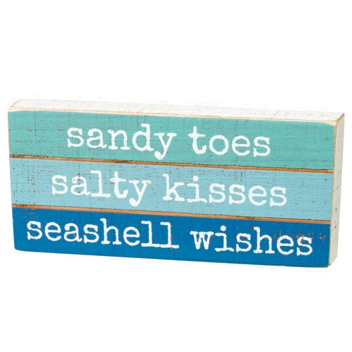 Primitives by Kathy Sandy Toes Salty Kisses Seashell Wishes Home Décor Sign