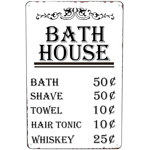 MoreStar Funny Bath House Vintage Metal Tin Sign Shower Shave Towel Rustic Farmhouse Bathroom Decor Bathhouse Sign Country Home Decoration 8X12Inch