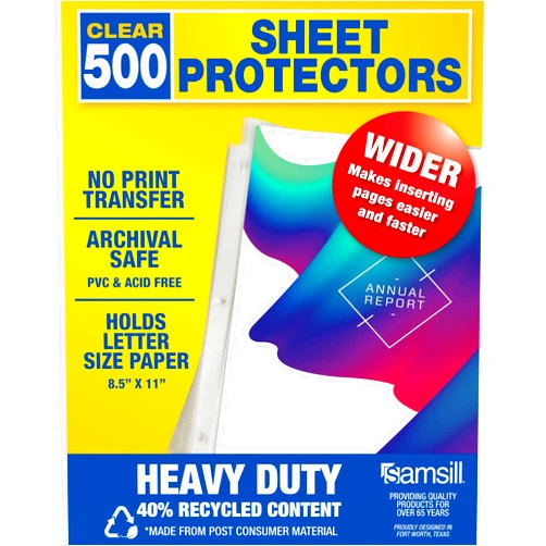 Samsill Heavy Duty Sheet Protectors 8.5 x 11 Inch, Page Protectors for 3 Ring Binder, Non-Glare Sheet Protector, Letter Size, Top Loading, Acid Free, 100 Pack