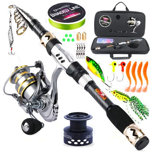 Sougayilang Telescopic Fishing Pole with Spinning Reel Portable Fishing Rod Reel Combos