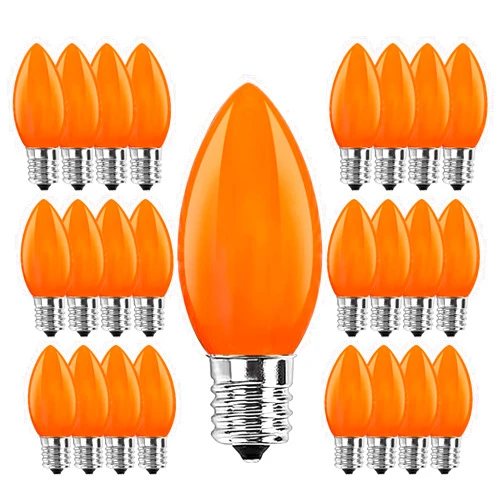 Konictom 25 Pack Halloween Light Bulb,C9 Glass Orange Incandescent Bulbs for Halloween String Light,C9/E17 Candelabra Base 7 Watt Great for Outdoor Indoor Night Lights Holiday Halloween Christmas Decoration