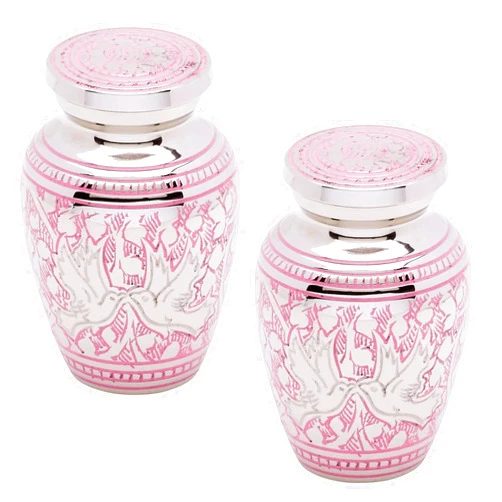 Titan Casket Pair of Keepsake Urns - Pink Loving Doves | Dover Brass Urns